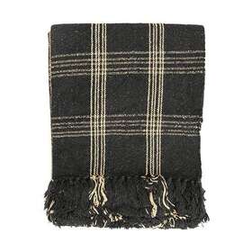 Creative Co-op 191009356516 Plaid Black And Tan Fringed Woven Cotton Blend Throw 60 Inch X50