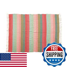 Creative Co-op B08v1yjvxc Co-op Woven Recycled Cotton Blend Striped Throw Tassels Multi Color