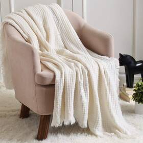 Crevent 711731909745 Farmhouse Boho Knitted Throw Blanket For Couch Sofa Chair Bed Home Decoration