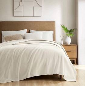 Cc51-0023 Croscill 100% Cotton Andaz King/cal-king Blanket Ivory