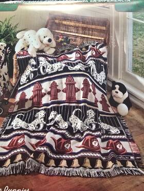 Crown Crafts Inc. 046249364879 Nos Vtg Firefighter Fireman Dalmatian Tapestry Blanket Throw Cotton