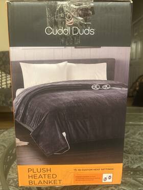 Cuddl Duds 022164596601 Plush Heated Throw Electric Blanket With Dual Controls King Size Grey