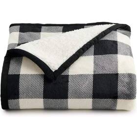 Cuddl Duds 400743666516 Cozy Soft Throw Sherpa Blanket Plush Black White Buffalo Check 50x60