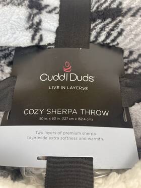 43cuufsthpt Cuddl Duds Cozy Sherpa Throw Blanket Black White And Grey Plaid 50 Inch X 60 New