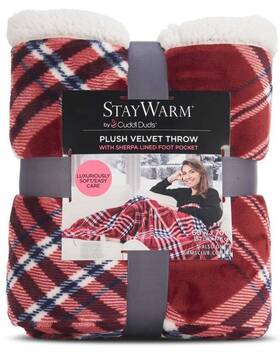 Cuddl Duds 714370462510 Stay Warm By Super Soft Plush Velvet Throw Blanket With Sherpa Foot Pock