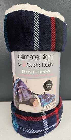 Cuddl Duds 714370685377 Climate Right Plush Throw With Sherpa Lined Foot Pocket 50 X 70