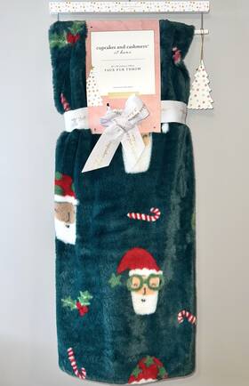Rn75343 Cupcakes And Cashmere Christmas Throw Blanket Santa Holly Candycane Soft Nwt
