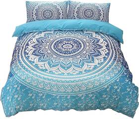 A0007 Dasyfly Bohemian Bedding Blue Mandala Duvet Cover Set Queen Size 3pc Boho