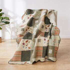 1010gthr Decorative Throw Blanket Brown Beige Flower Stripe Cotton Quilted Chair Cover