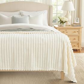 Tz-001 Decoruhome Christmas Soft Fleece Cream White Blanket Queen Size For Bed Cozy Fluffy Plu