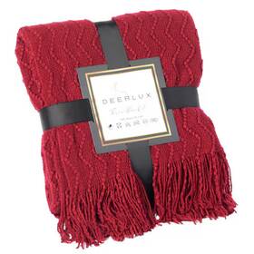 Qi003968.rd Deerlux Decorative Chevron Pattern Knit Throw Blanket With Fringe