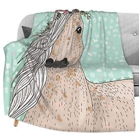 Delerain Horse Floral Flannel Fleece Throw Blanket 50inchx60inch Living Room Bedroo