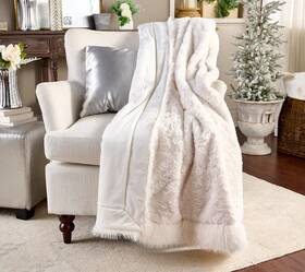 H475661 Dennis Basso New Hotel Du Cobb Sculpted Damask Faux Fur Throw With Fox Border By
