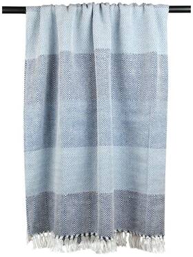 Dii 738215352545 Herringbone Striped Cotton Throw Blanket 50x60 Inches Blue