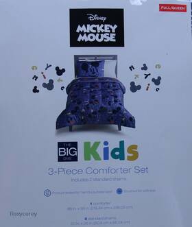 Disney 400556114884 Blue Mickey Mouse 3 Piece Plush Full/queen Bed Set Comforter 2 Shams