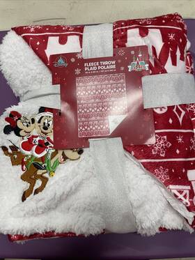 Disney 465069642859 Disneyparks Mickey Minnie Holiday Fleece Red Velvet Plush Reversible Throw 50x60