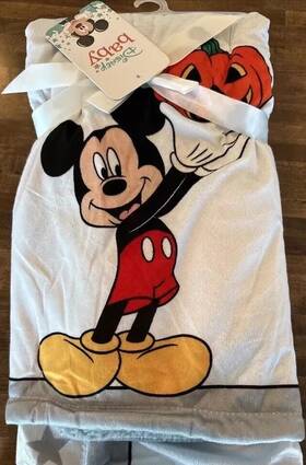 Disney 632878811169 Mickey Mouse Halloween Pumpkin Baby Blanket 40x30 Nwt Fleece Soft