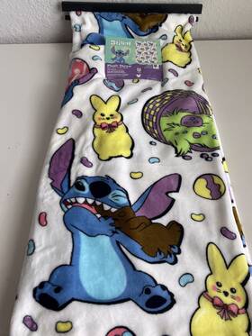 24l046119 Disney Jfa71-11/24l046119 Stitch Easter Basket Eggs Bunny Plush Throw Blanket 50 Inch X 70 New