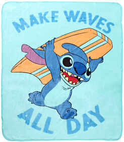 1dls-67500-0014-sts Disney Lilo And Stitch Make Waves All Day Silk Touch Throw Blanket 50inch X 60inch