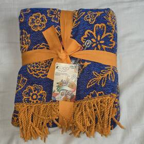 Pac-095582-20900 Disney Coco Floral Fringed Throw Blanket Blue Orange 50 X 60 In Polyester