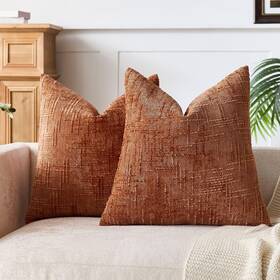 Lsbzt-1258582844 Dlzmo Rust Chenille Throw Pillow Covers 18x18 Set Of 2 Soft Farmhouse Accent Modern