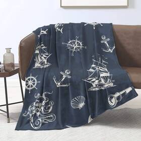 Tz-00068-50x60-adventure Domgoge Nautical Blanket Anchor Throw Compass Adventures Blankets Ocean Mar Inch