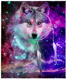 Pj9001bl Dreamcatcher Wolf Space Fantasy Blanket Super Soft Silk Touch Plush Fleece Throw