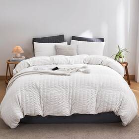 I3-tu04-51z2 Dushow Queen Duvet Cover White 3 Pieces Seersucker