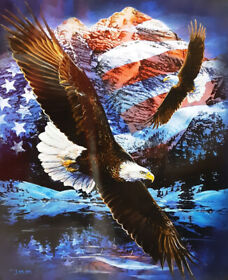 Eagle And Flag Every Mountain Side Queen Size Blanket 79inch X 96inch