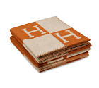 Ask10 Ecru Beige Avalon Cashmere Pumpkin Orange Blanket Hermes Wool