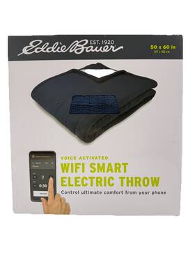 Eddie Bauer 038533880646 Smart Heated Electric Throw Blanket - Reversible Sherpa Blue