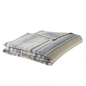 Eddie Bauer 726084373884 Bed Blanket Full / Queen Blue Cotton Woven Herringbone Pattern Machine Washable