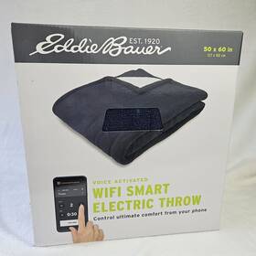 Eddie Bauer 790618080012 Wifi Smart Heated Plush Sherpa Throw Blanket 50x60 Blue New