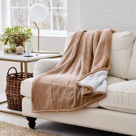 880639 Eddie Bauer Smart Heated Electric Throw Blanket Reverible Sherpa - Khaki