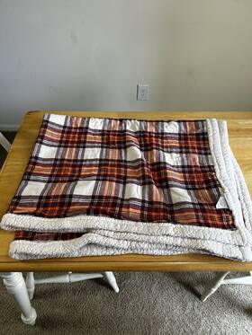 Eddie Bauer 883893302198 Plaid Sherpa Throw Blanket Home Edgewood Orange Red White