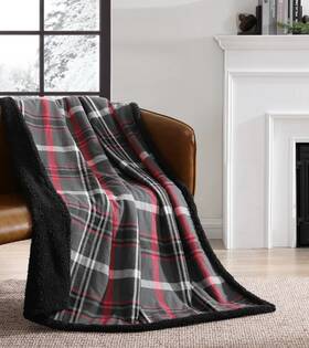 Eddie Bauer 883893507579 Cotton Flannel/shearling Reverse Throw Blanket - Winslow Grey/red