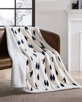 Eddie Bauer 883893507616 Emperor Penguin Print Sherpa Throw 50 Inch X 60 White - New And Sealed