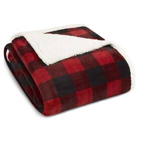Eddie Bauer 883893554733 Twin Blanket Reversible Sherpa Fleece Buffalo Plaid Bedding Supe
