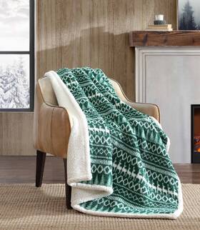 Eddie Bauer 883893803305 Printed Faux Shearling- Reversible Throw Blankets - Alpine Fair Isle