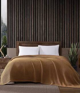 Eddie Bauer 883893835252 Solid Waffle Cotton Reversible Twin Blanket Camel Brown
