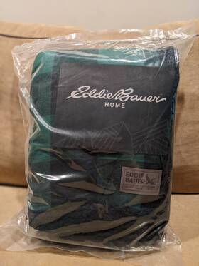 Rns74848 Eddie Bauer Home Plaid Throw Blanket Green/black Cotton Blend 50x60 In
