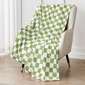 Checkeredblanket1-5060 Edenleaf Green Checkered Blanket Ultra Soft Fleece Throw For Couch