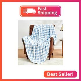 Ed-checkedb-5060-blue Edenleaf Checkered Blanket Flannel Throw Blankets Soft Cozy Grid Print