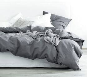 Eikei 728461347747 Washed Cotton Chambray Duvet Cover Solid Color Casual King Charcoal