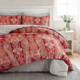 Eikei 728461350853 Boho Paisley Print Luxury Duvet Quilt Cover And Shams King Gold Red