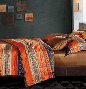 Eikei 768737442875 Bohemian Duvet Cover Striped Ethnic Boho Reversible Queen Fire Orange