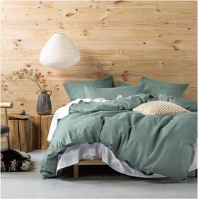 Eikei 768737445340 Washed Cotton Chambray Duvet Cover Solid Color Casual Modern King Pine