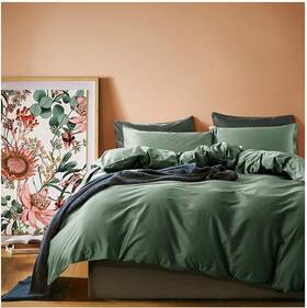 Eikei 812524031121 Solid Color Egyptian Cotton Duvet Cover Luxury Bedding Queen Woodland Green