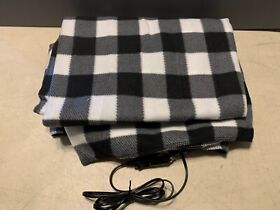 368282vfc Electric Car Blanket Black White Heated 12v Polar Fleece Travel Throw 59 X 43