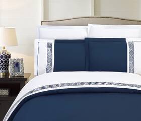 75rw-greek-dvt-q-navy Elegant Comfort Luxurious Hotel Collection Full/queen Navy Blue/white